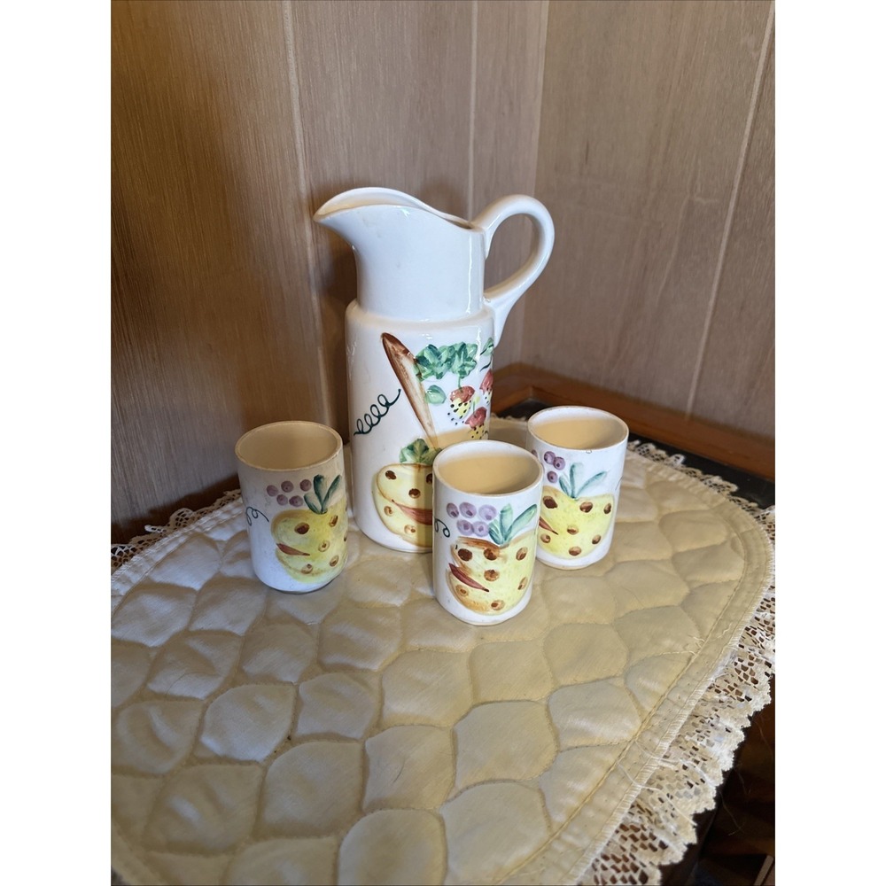 Mid-century Ceramic juice pitcher and glasses set